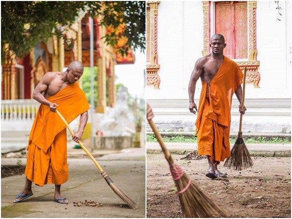 A nak muay as a monk. Buakaw muay thai fighter as a monk