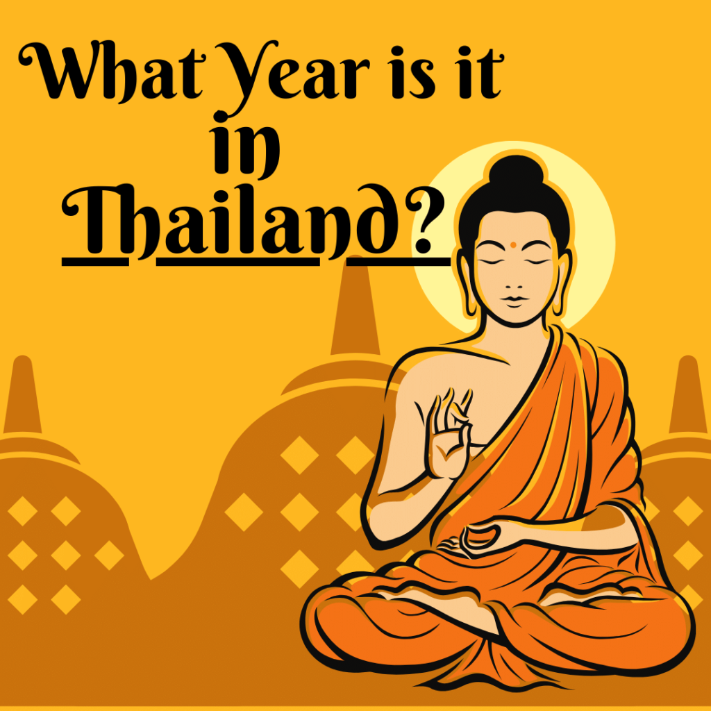 A picture of a buddha with the text saying what year is it in thailand?